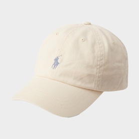 Ralph Lauren Guide Cream baseball cap with light blue embroidered Polo Pony logo, curved brim, one size