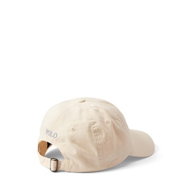 Ralph Lauren cap in Guide Cream, rear view showing Polo text detail and silver adjustable buckle fastening.