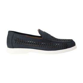 KG by Kurt Geiger blue woven leather loafer with penny strap detail and white rubber sole