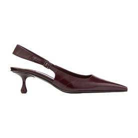 Jimmy Choo deep merlot patent leather pointed-toe slingback kitten heel pumps with buckle strap detail