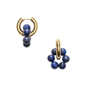 Deep Blue Beaded Hoop Earrings