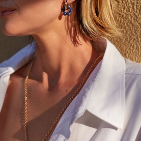 Deep Blue Beaded Hoop Earrings