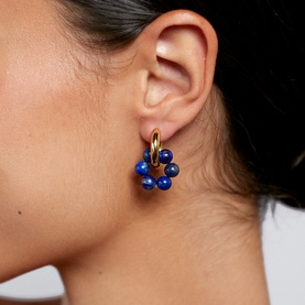 Deep Blue Beaded Hoop Earrings