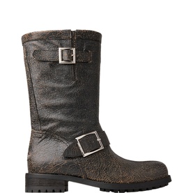 Crackled Leather Mid Biker Boots
