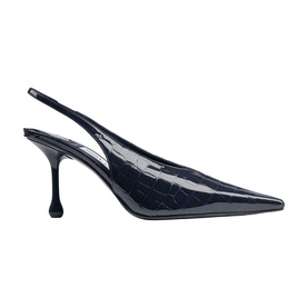 Jimmy Choo blue croc-embossed patent leather slingback pointed-toe pumps with slender stiletto heel