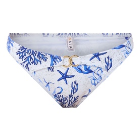 Naia Beach Elba La Mer Print Bikini Briefs in La Mer print, low-rise with wide side panels and gold-tone engraved logo hardware