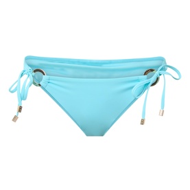 Naia Beach Ursula Side-Tie Bikini Briefs in aqua with gold-tone engraved logo hardware, side-tie fastenings and smooth finish.