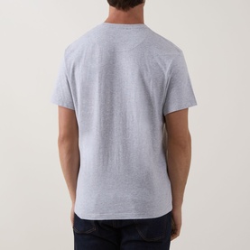 Model wearing Rodd & Gunn The Gunn 2.0 T-Shirt in light grey, rear view showing short sleeves and straight hemline.