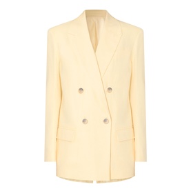 Selected Femme Italian Straw double-breasted blazer in linen-viscose blend with silver buttons and notch lapels
