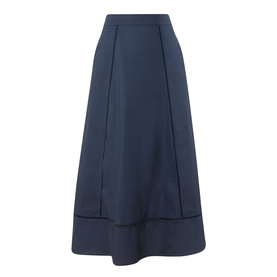 Selected Femme Dark Sapphire midi skirt in 100% cotton, A-line silhouette with contrast panel seams and wide hem band