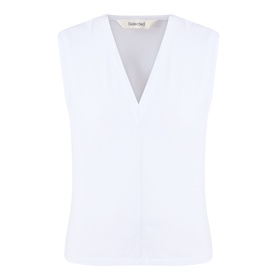Selected Femme Berta Stitched Tank Top in Bright White, V-neckline, sleeveless with stitched front seam detail