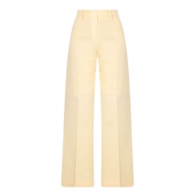 Selected Femme wide-leg trousers in Italian Straw, high-rise waist, pressed front crease, viscose-linen blend