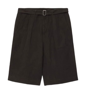 All Saints coal black tailored shorts with belt detail, pleated front, mid-length cut