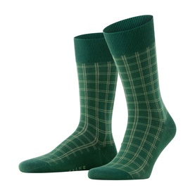 Falke Hunter Green adult socks with tonal tartan check pattern, ribbed cuff, mid-calf length