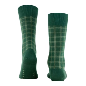 Falke men's socks in Hunter Green with cream windowpane check pattern, shown from the back, mid-calf length