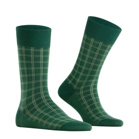 Falke Hunter Green adult socks with cream tartan check pattern, shown as a pair front and back view.