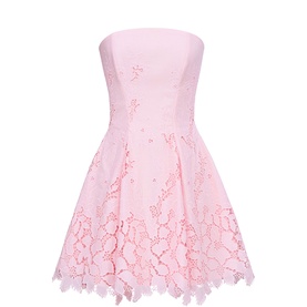 knee length dresses for ladies Baret strapless mini dress falling florals main image 0