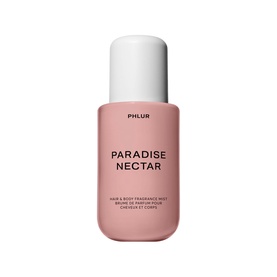 Phlur Paradise Nectar Hair and Body Mist in a pink cylindrical bottle with white cap