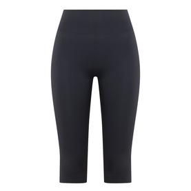 Adanola black cropped cycling shorts-style leggings with high waistband, flatlay view