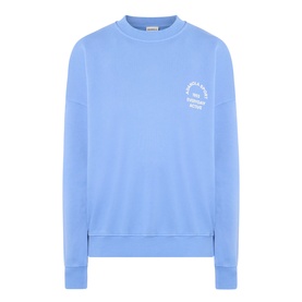 Adanola Blossom Blue cotton crew neck sweat top with small circular graphic print on chest