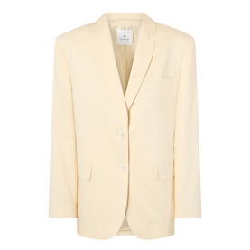 Anine Bing Quinn Single-Breasted Blazer in butter yellow with notched lapels, button fastening, flap pockets and padded shoulders.