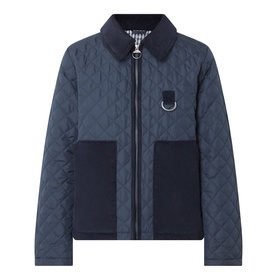 Barbour Aylesby Quilted Jacket in Dark Navy with corduroy collar, D-ring detail, patch pockets, and front zip fastening