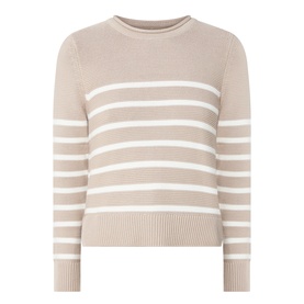 Barbour Hinton Striped Knitted Sweater in Light Sand Stripe, crew neck, dropped shoulders, ribbed trims, cropped length, horizontal stripe pattern