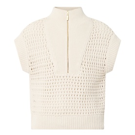 Barbour International Light Stone cotton open-knit half-zip vest top with ribbed trim and short sleeves