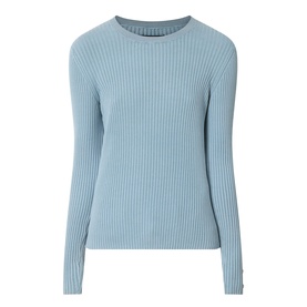 Barbour International Seren Rib-Knit Sweater in Washed Pearl Blue, crew neckline, long sleeves, ribbed cotton construction