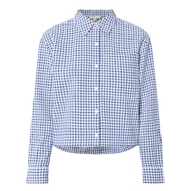 Barbour Ashwell Gingham Shirt in blue multi gingham check, pointed collar, chest patch pocket, long sleeves, dropped shoulders