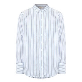Barbour Fawley Striped Shirt in Celestial Blue Folkstone Stripe, long sleeves, extended button cuffs, point collar, front button fastening