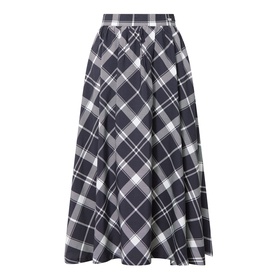 Barbour Bailton Tartan Skirt in Dark Navy/White Check, high-rise midi length with flared silhouette and covered waistband