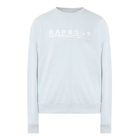 Barbour International Pearl Blue cotton crew-neck sweatshirt with embossed logo print to chest