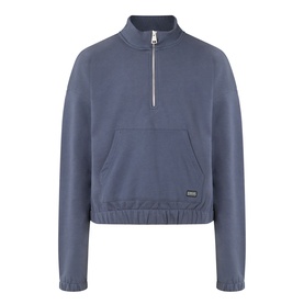 Barbour International half-zip sweatshirt in Odyssey blue, cropped fit with kangaroo pocket and branded patch at hem