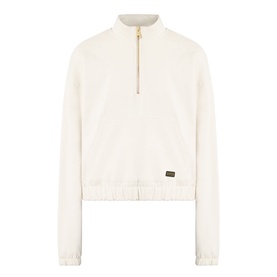Barbour International Light Stone cotton half-zip sweatshirt with ribbed cuffs, hem, and gold-tone zip and logo patch