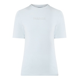Barbour International Pearl Blue cotton T-shirt with tonal logo print, crew neck and short sleeves