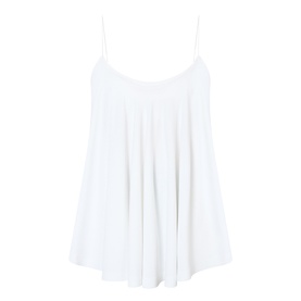Jacquemus white cami top with thin adjustable straps, relaxed swing silhouette and scoop neckline in viscose blend