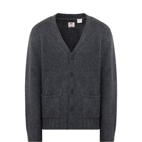 Levis dark grey marl cardigan with V-neck, ribbed trim, button fastening and patch pockets