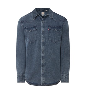 Levi's midnight blue denim regular shirt with western-style snap buttons, chest pockets, and long sleeves