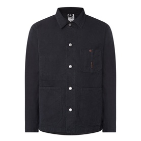 Nudie Jeans B01 Black casual jacket in 100% cotton with chest pocket, silver press-stud buttons, and shirt collar