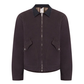 Nudie Jeans Dark Brown cotton casual jacket with zip front, contrast collar lining, and flap pockets