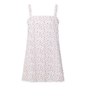 Posse dress in Watercolour Floral print, white with pink floral pattern, square neckline, thin straps, A-line silhouette, 100% cotton