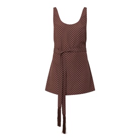 Posse Evie Polka Dot Belted Mini Dress in Choc Vanilla, sleeveless with scoop neckline, wide straps, matching tie belt, mini length