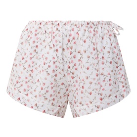 Posse Watercolour Floral shorts in white with pink floral print, elasticated waist with drawstring ties, 100% cotton