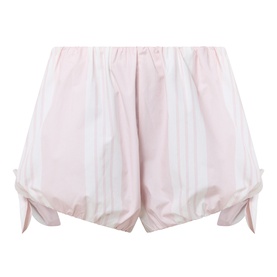 Posse Rosie Striped Shorts in Pink Stripe, balloon-leg silhouette with tie-fastened hems and elasticated waistband