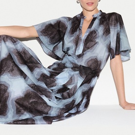 Tiger Orchid Belted Flared Dress