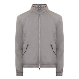 Brunello Cucinelli olive casual jacket with funnel neck, zip fastening, side pockets and elasticated cuffs