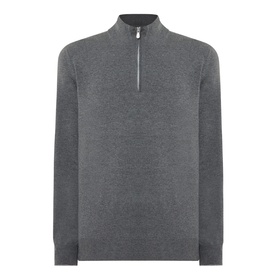 B Cucinelli dark green cashmere half-zip jumper with funnel neck and silver zip detail