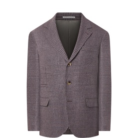 Brunello Cucinelli Prugna check wool blazer with notch lapels, two-button front and flap pockets