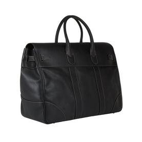 Brunello Cucinelli Logo Grained Leather Holdall in black with silver-tone hardware, double top handles, and contrast stitching detail